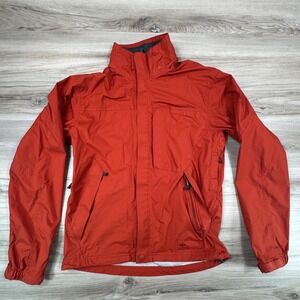 REI Elements E1 Mens Small Red Rain Shell Jacket Pit Zips Hiking 794207